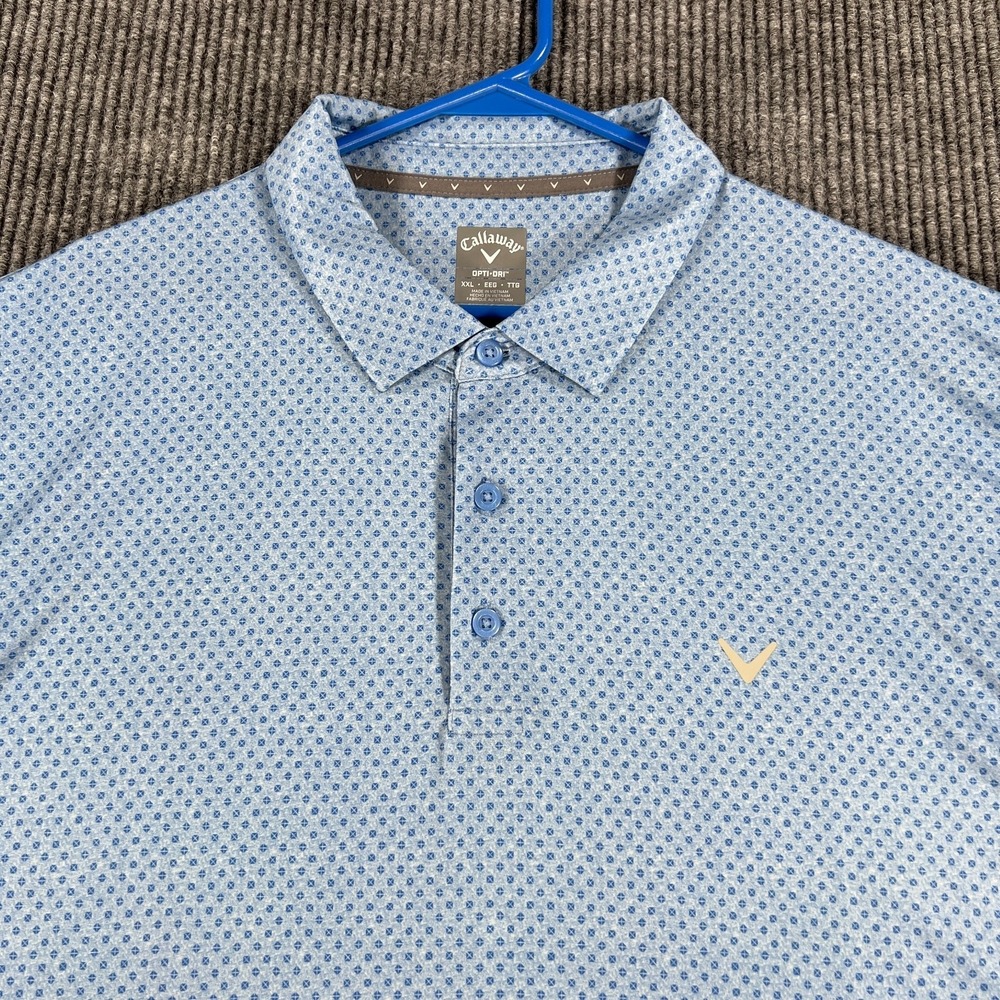 Callaway Polo Shirt Mens 2XL XXL Blue Geometric Performance Short Sleeve Golf - Picture 4 of 13